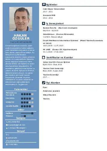 Yazılım Mühendisi Cv Örnekleri cv indir